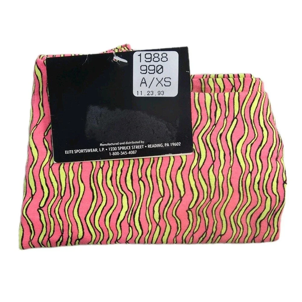 GK Elite VTG 90s Neon Zig Zag Zebra LS Cotton Leotard Bodysuit Pink AXS Adult XS